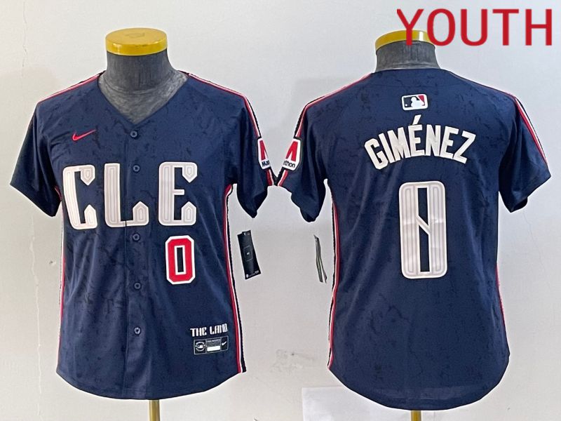 Youth Cleveland Indians 0 Gimenez Blue City Edition Nike 2024 MLB Jersey style 6